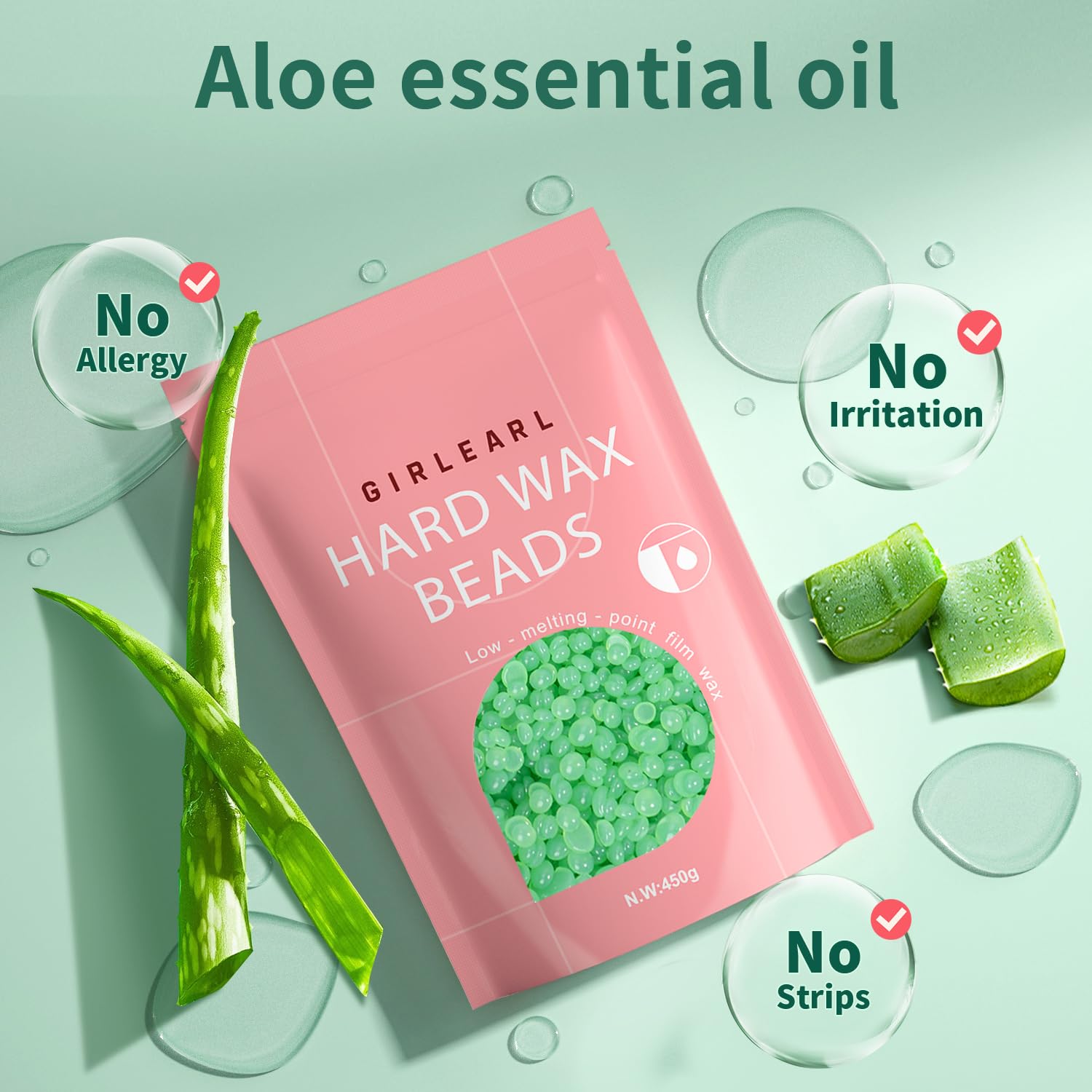 GIRLEARLE Wax Beads hard-wax texture closeup for smooth brow and facial waxing