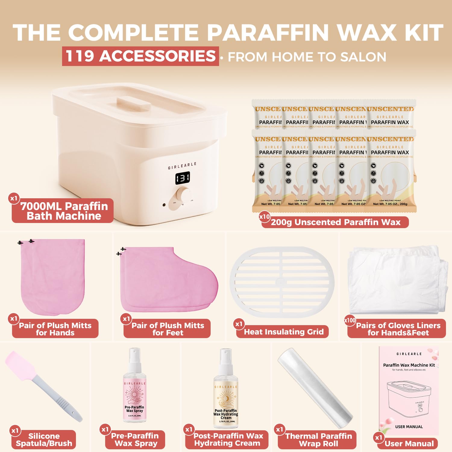 GIRLEARLE wax machine tank highlights generous capacity for longer treatments.