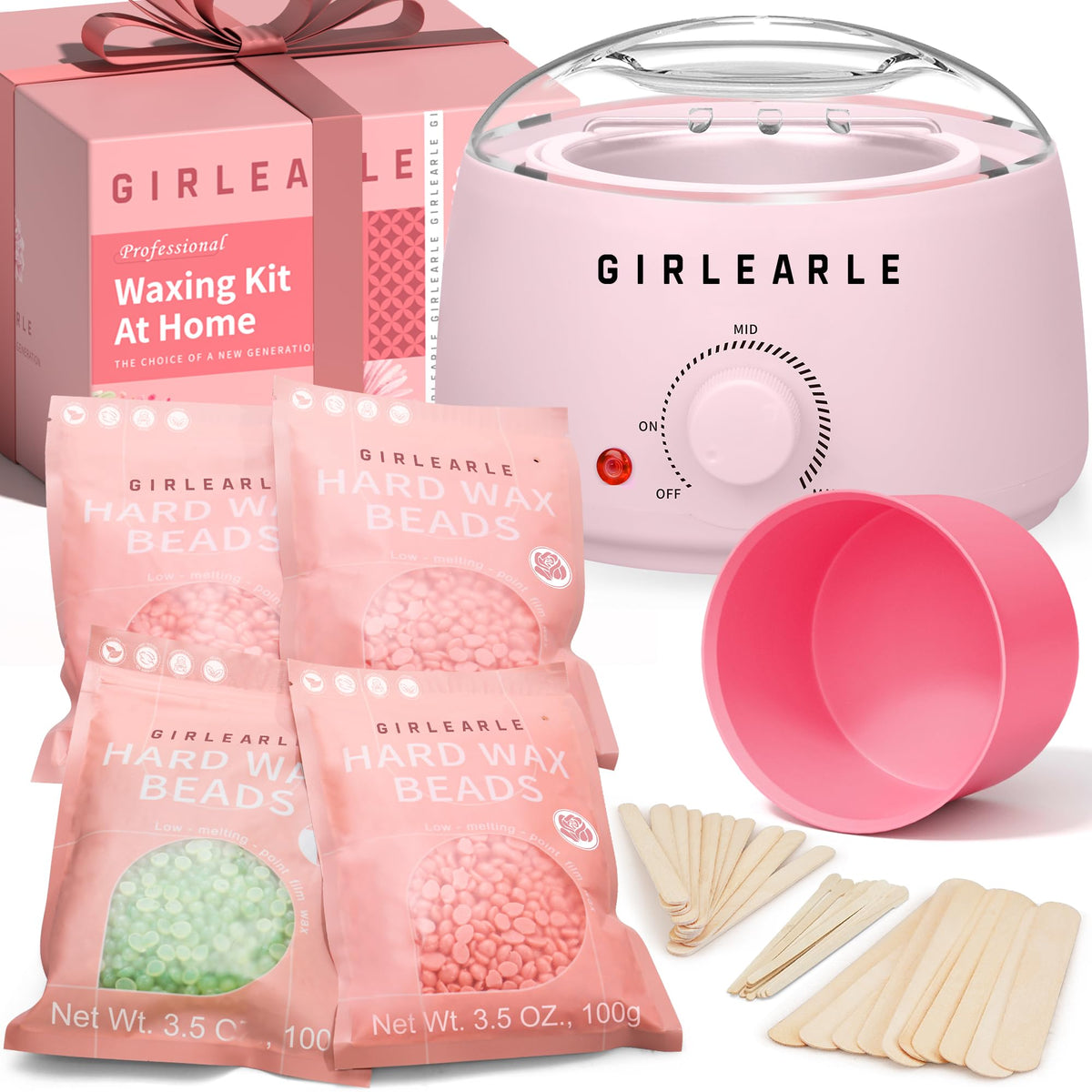 GIRLEARLE wax warmer with beads for at-home hair removal with adjustable temperature.