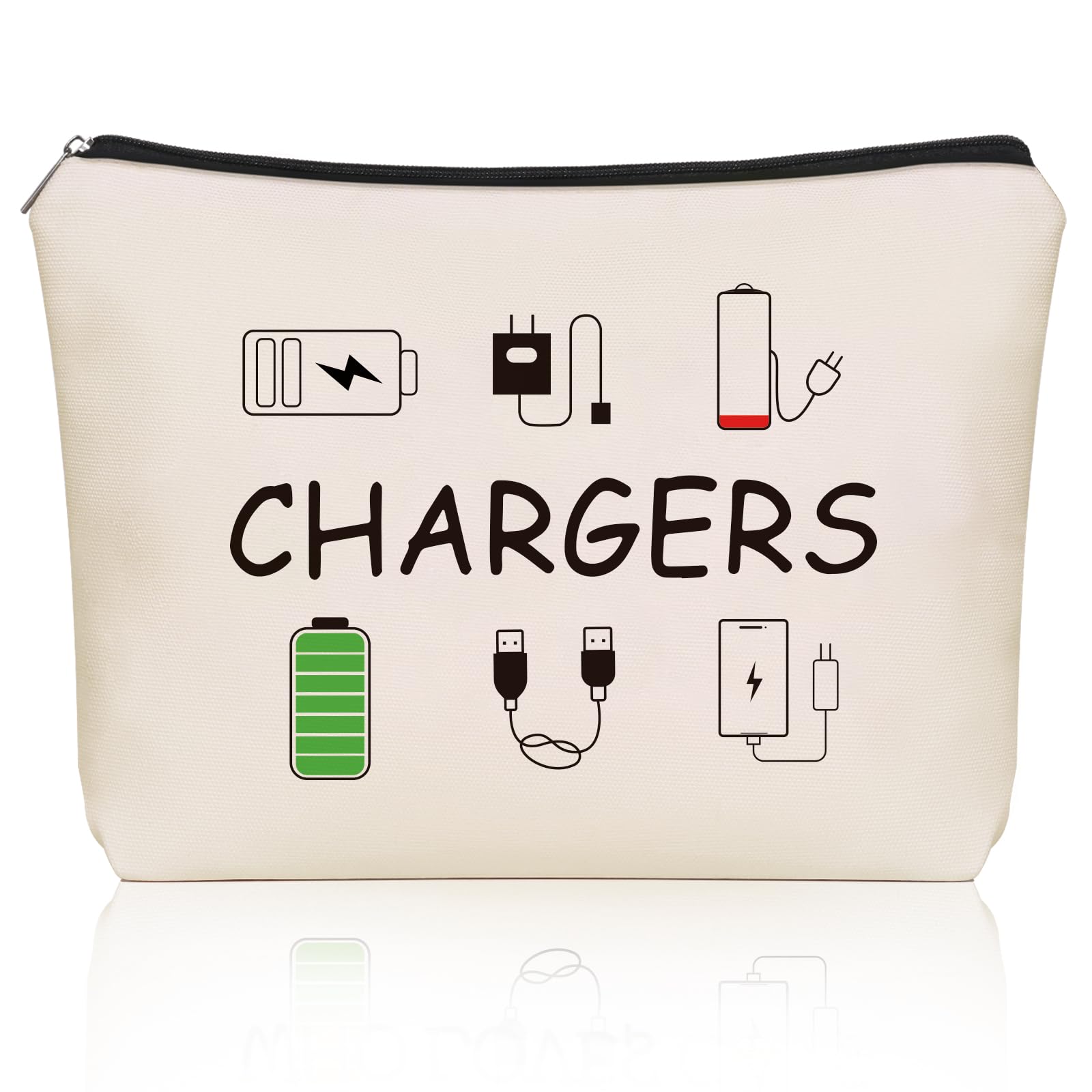 Girlly Charger Makeup Bag front zipper view for quick, organized on-the-go storage.