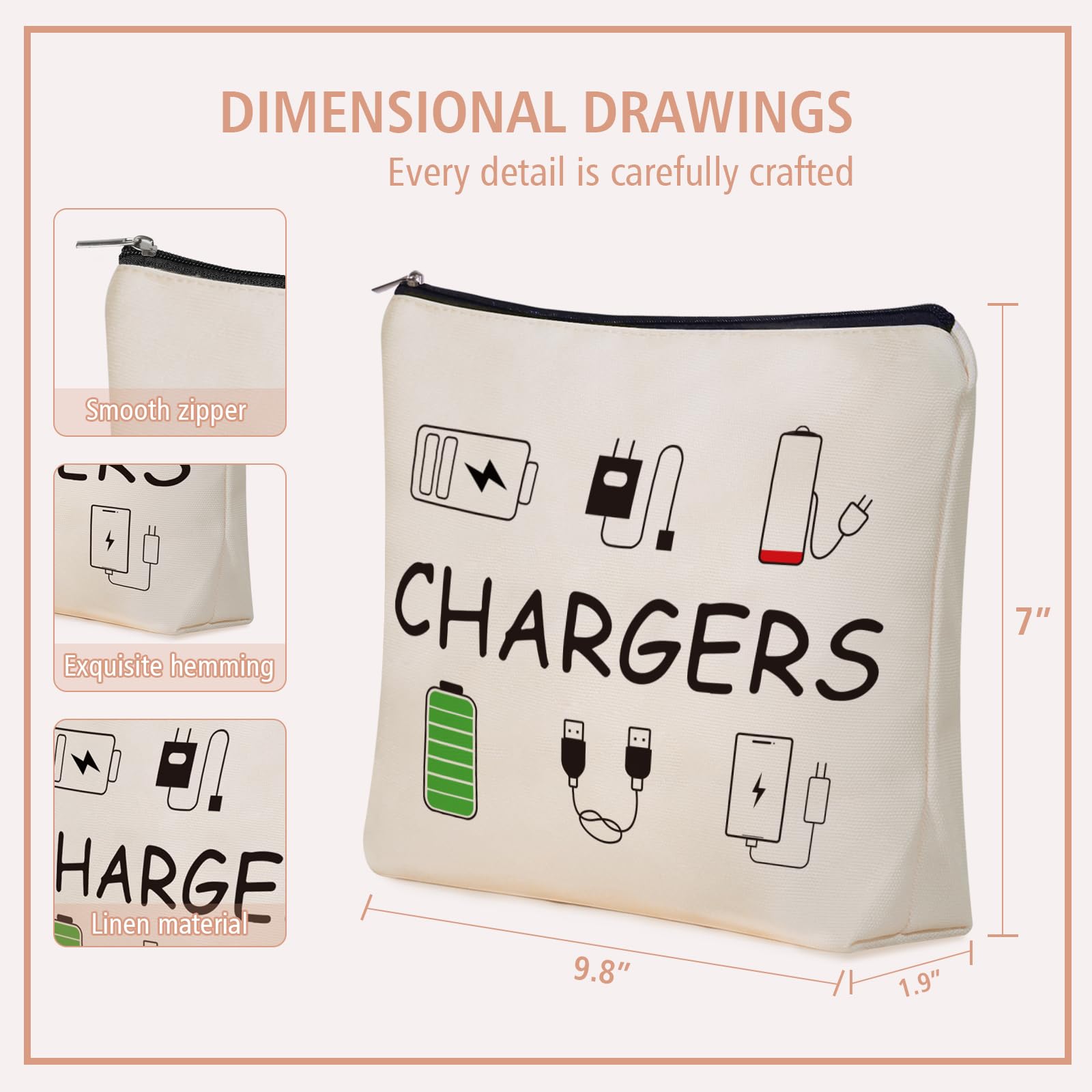 Girlly Charger Makeup Bag linen-lined interior accommodates cosmetics and cords neatly.