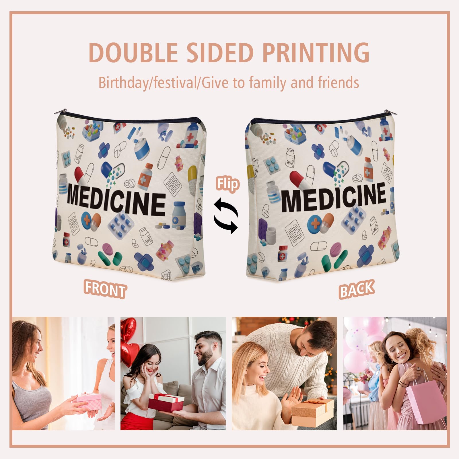 Girlly Medicine Makeup Bag fits into handbags, backpacks, or suitcases for travel.