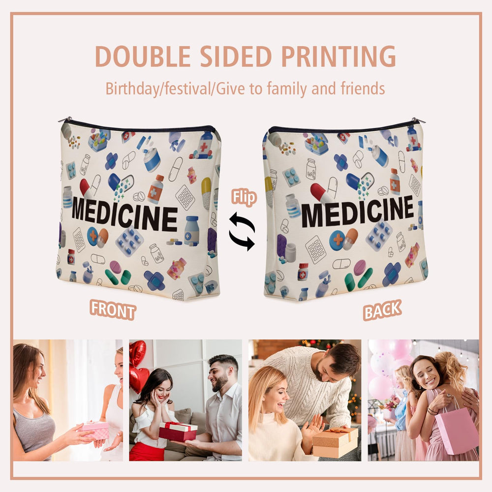 Girlly Medicine Makeup Bag fits into handbags, backpacks, or suitcases for travel.
