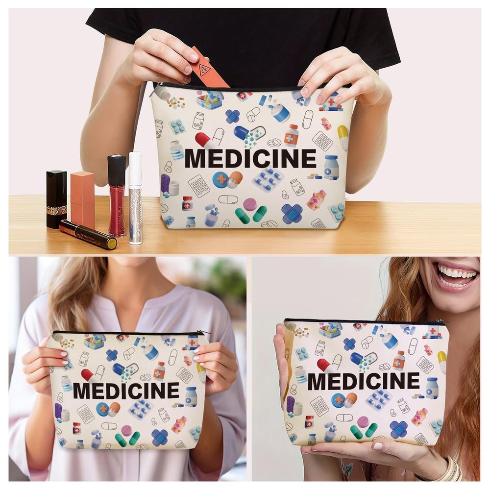 Girlly Medicine Makeup Bag waterproof exterior keeps contents protected on trips.