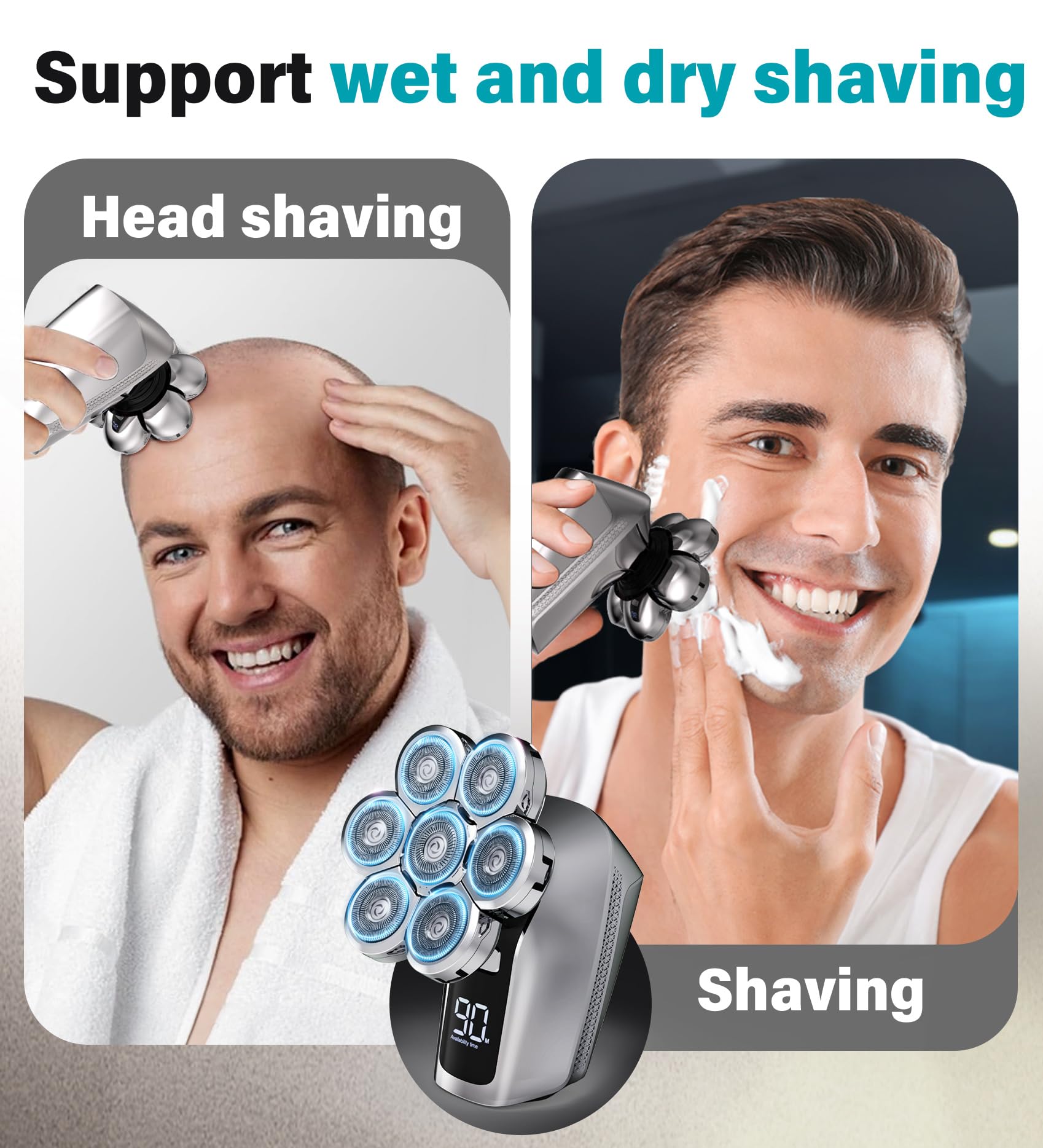 Gisaae IPX7 waterproof shaver for wet or dry shaving, including in the shower.