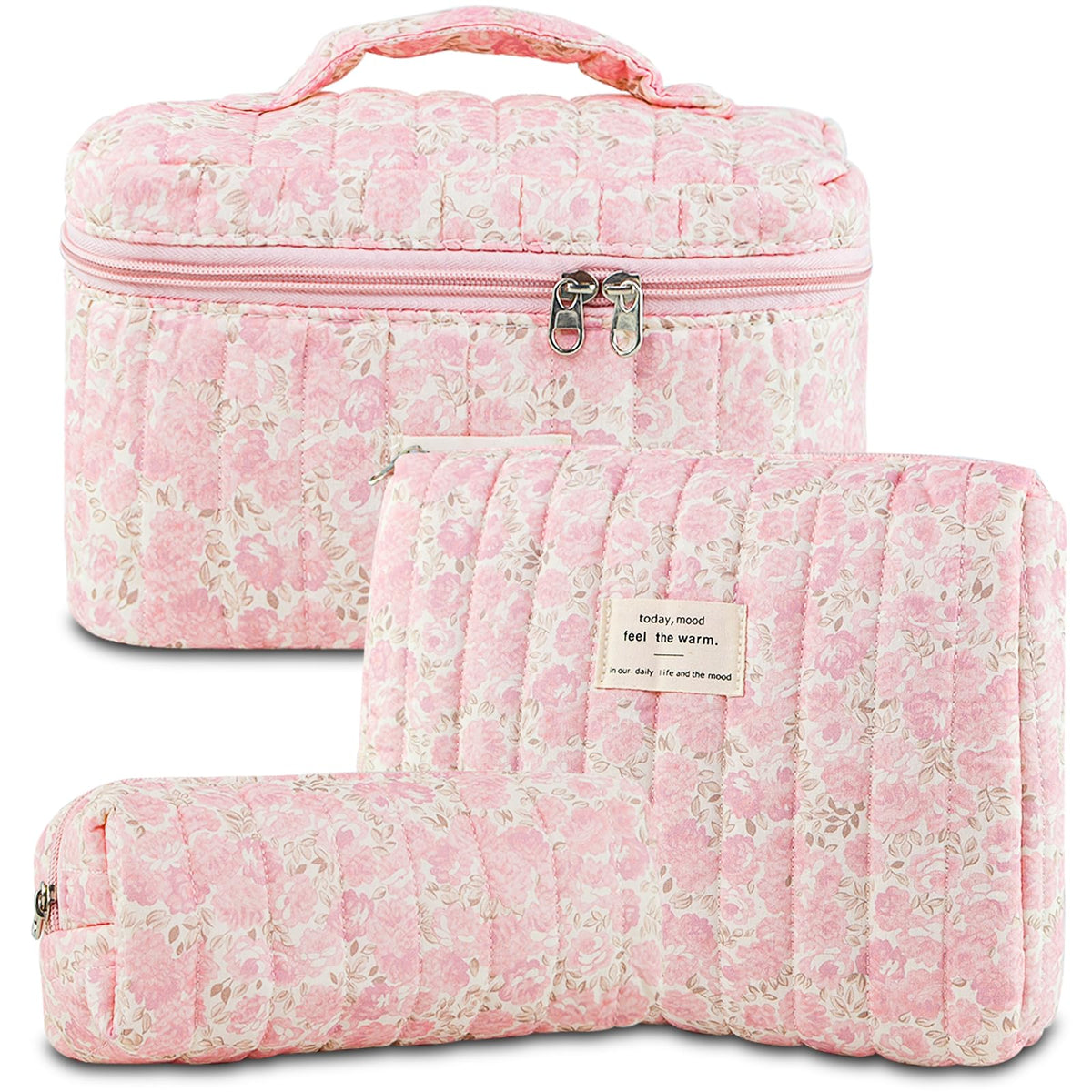 GISMTR 3pcs makeup bag set in coordinated colors for organized travel cosmetics.