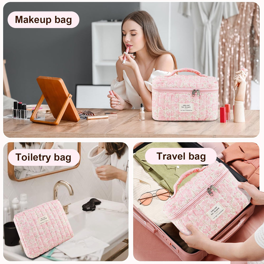 GISMTR cotton quilted makeup bag highlighting soft touch fabric and easy care.