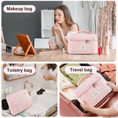 GISMTR cotton quilted makeup bag highlighting soft touch fabric and easy care.