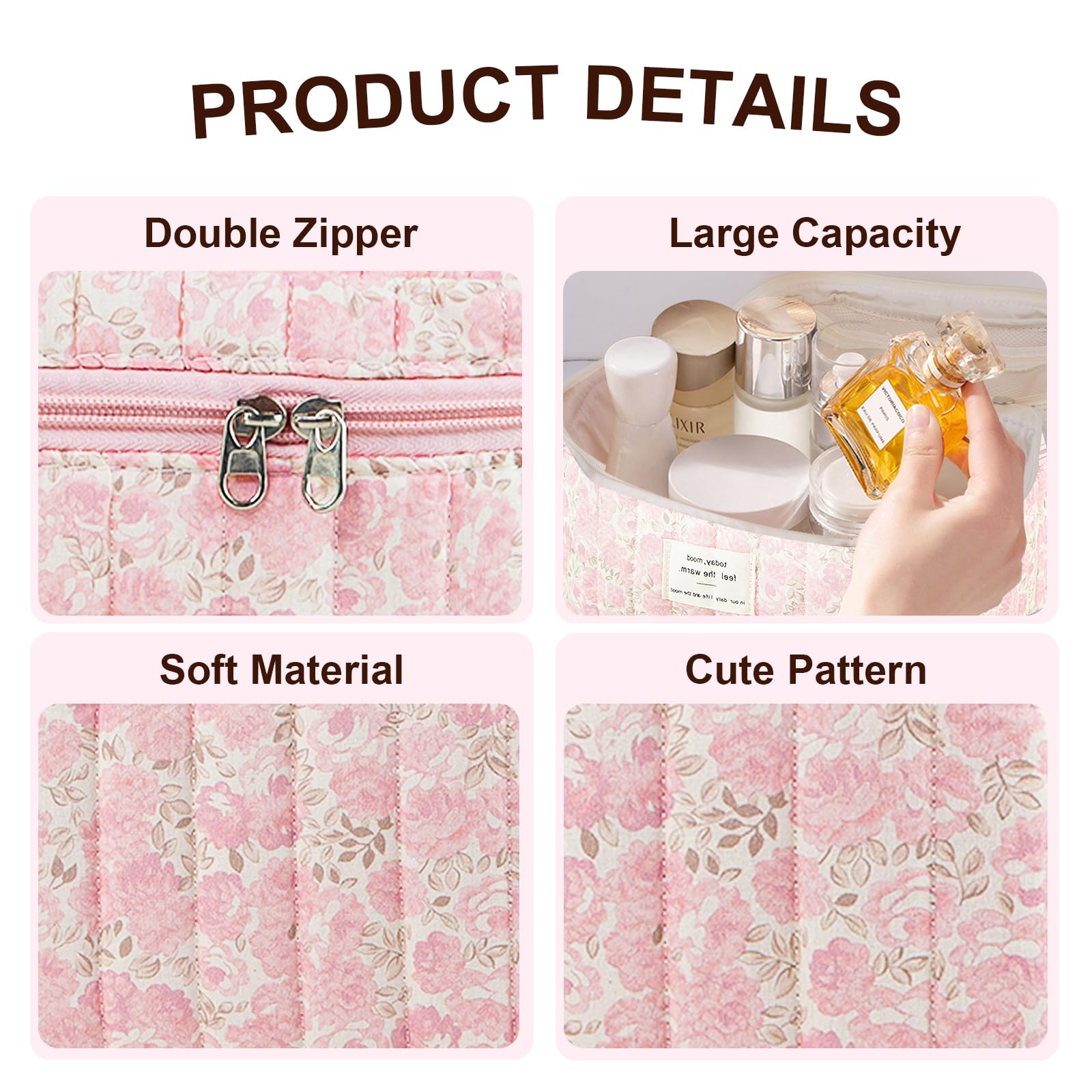 GISMTR kawaii design makeup bag featuring cute floral pattern for stylish use.