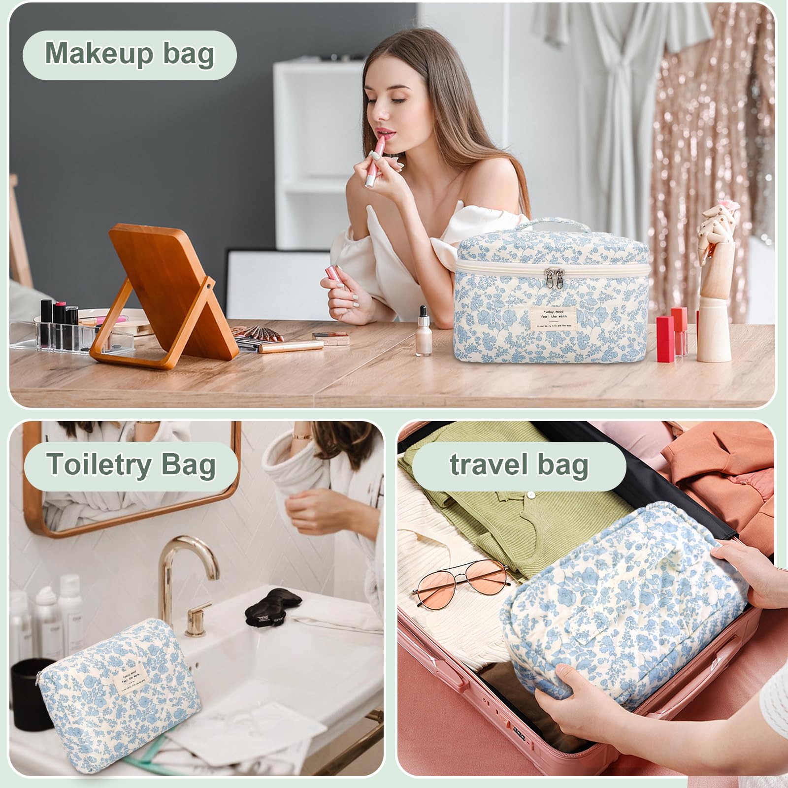 GISMTR kawaii floral design makeup bag ideal for everyday carry and trips.