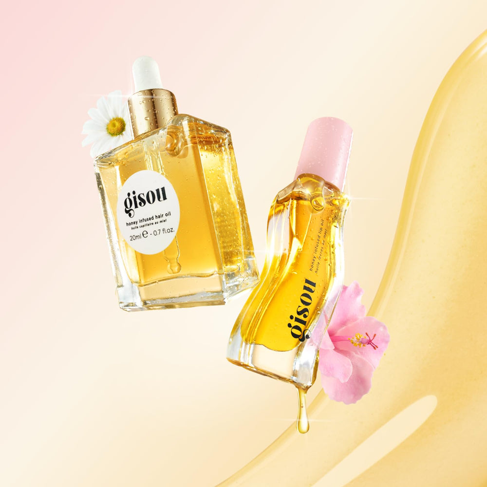 Gisou Hair Oil on frizz-prone hair provides instant shine and hydration.