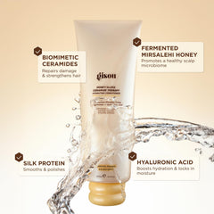 Gisou Honey Gloss conditioner application scene demonstrates detangling ease and slip for easy styling
