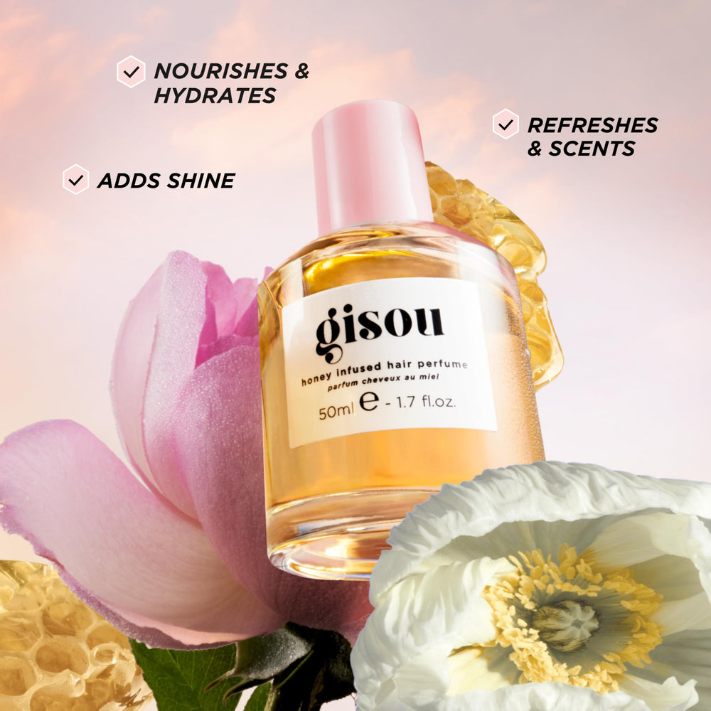 Gisou Honey Infused Hair Perfume with argan oil nourishes while scent lingers.