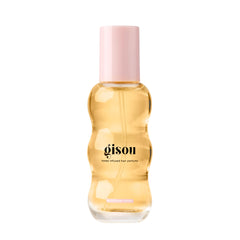 Gisou Honey Infused Hair Perfume Wildflower Honey bottle highlights luminous shine and fragrance.
