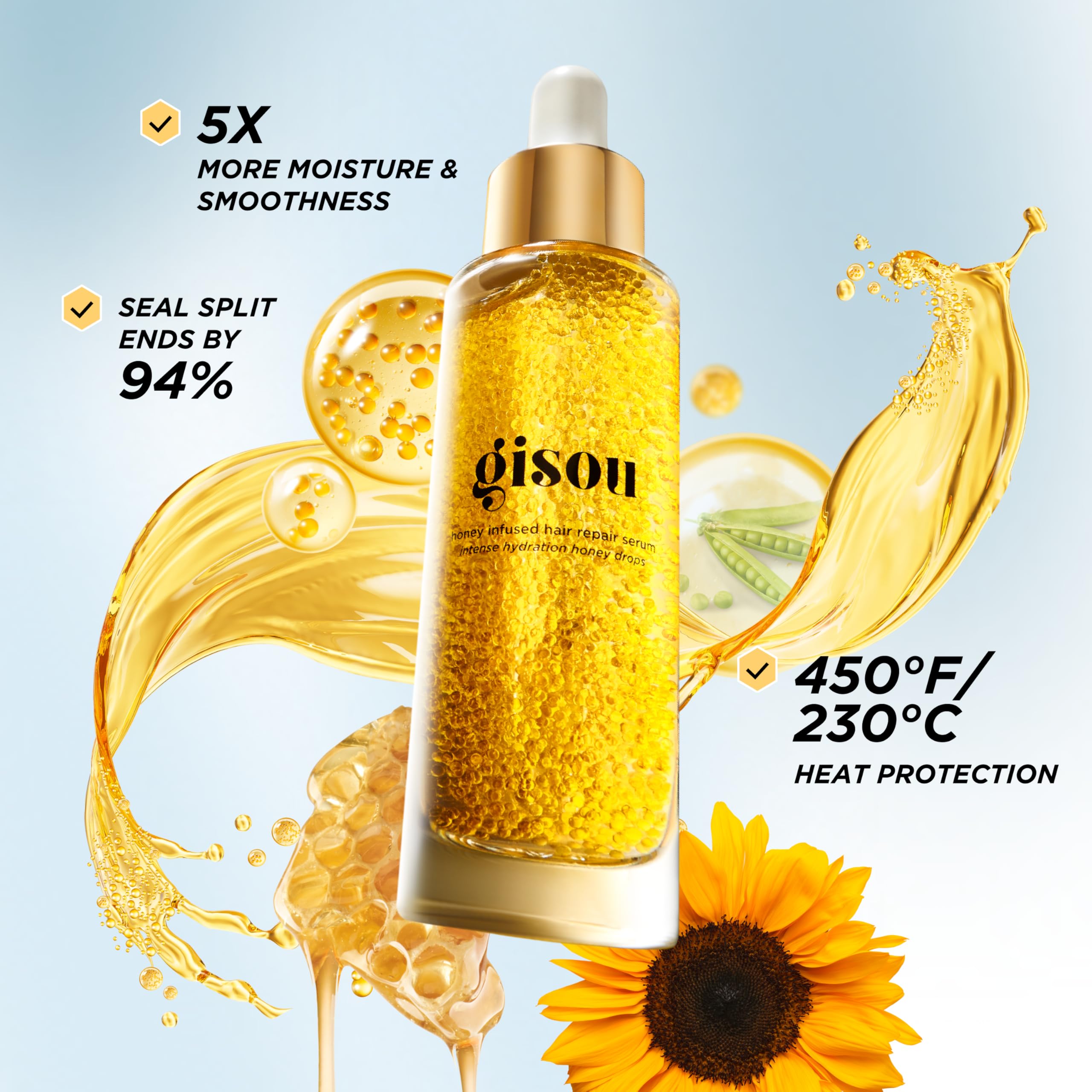 Gisou Honey Infused Serum dispenser pump in action for quick moisture boost