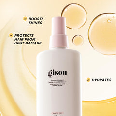 Gisou Honey Infused Leave-In Conditioner pump bottle ready for easy styling prep.