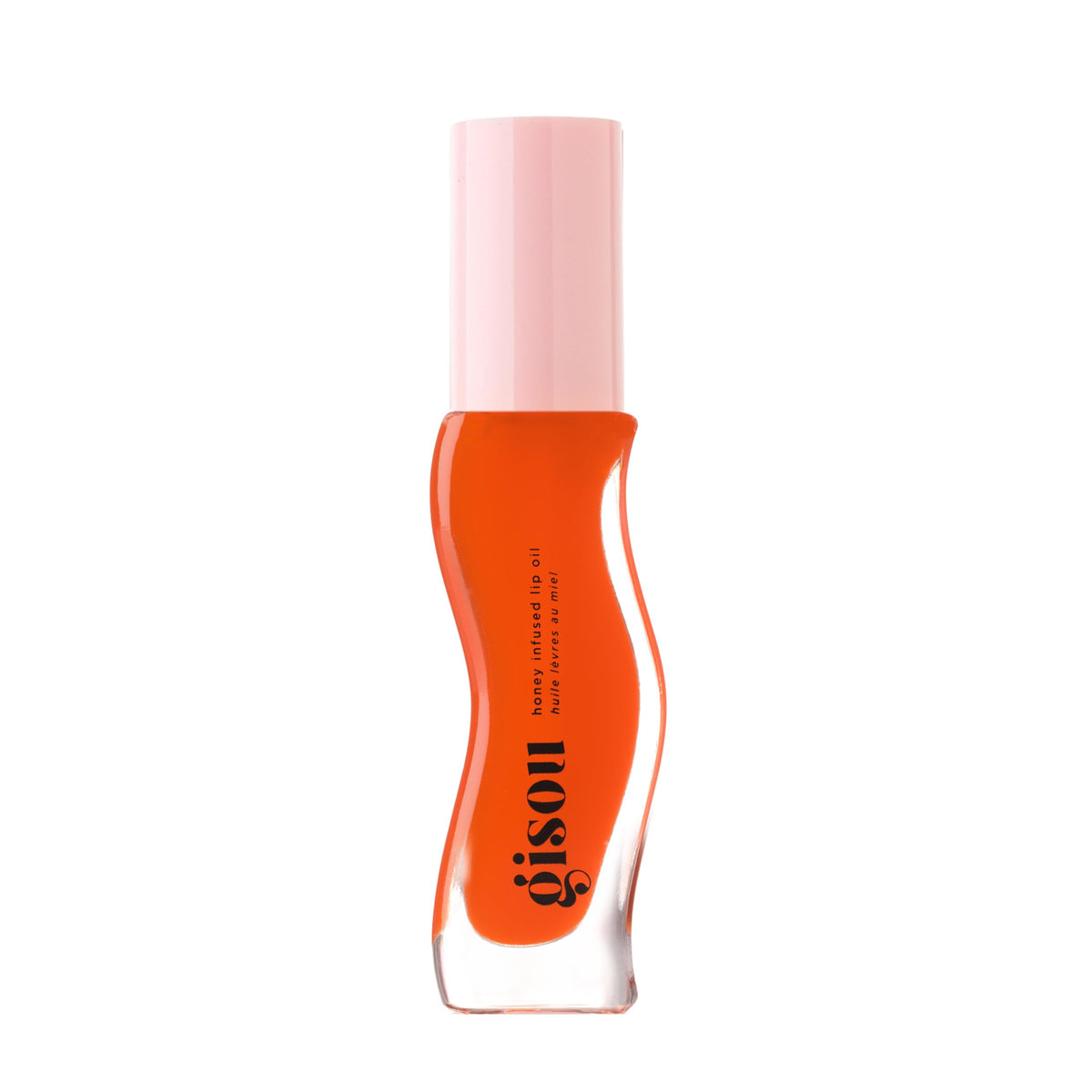 Gisou Honey Infused Lip Oil Mango Passion Punch bottle delivers hydrating gloss.