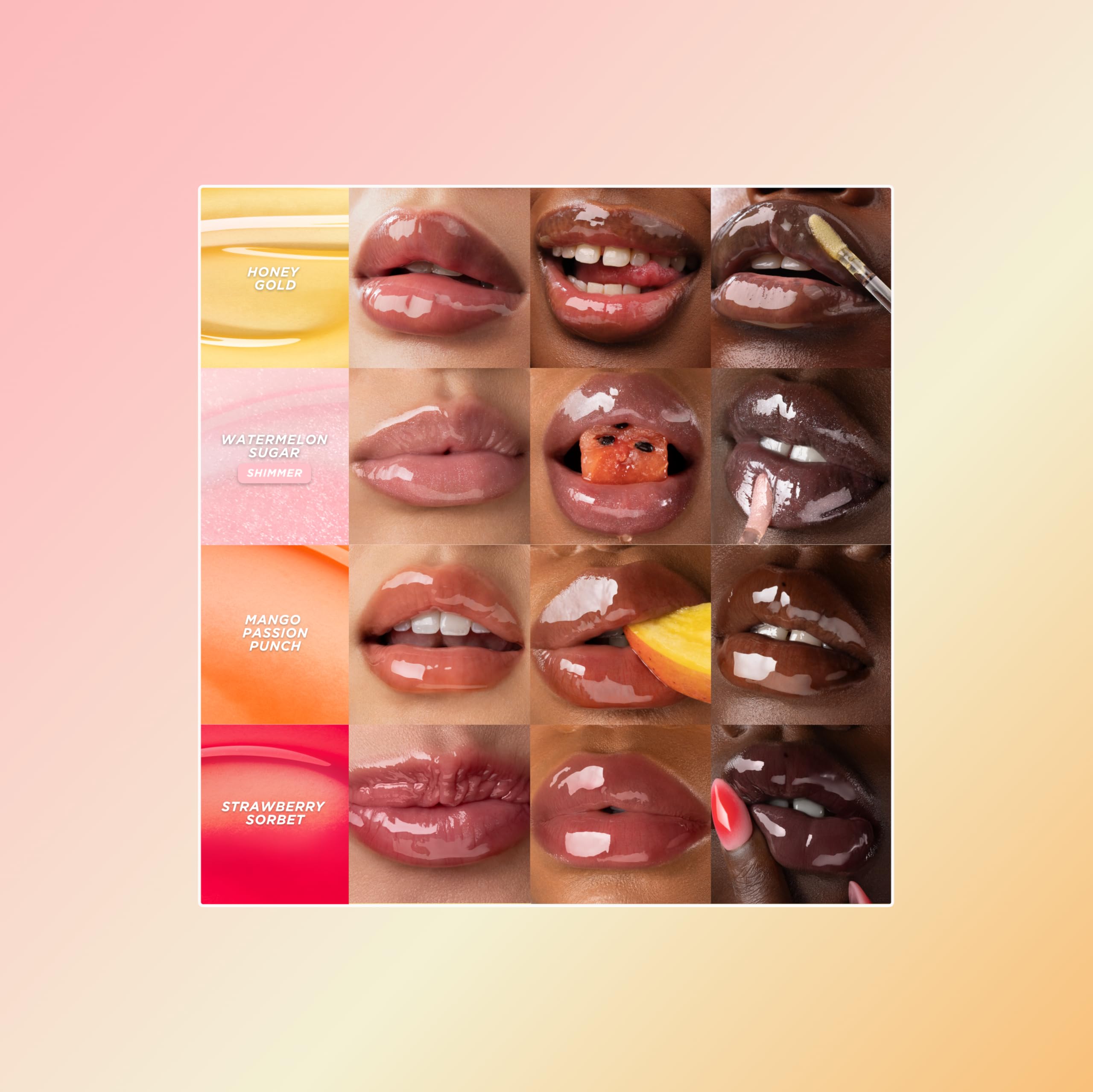 Gisou Honey Infused Lip Oil on top of lipstick illustrating layering effect.