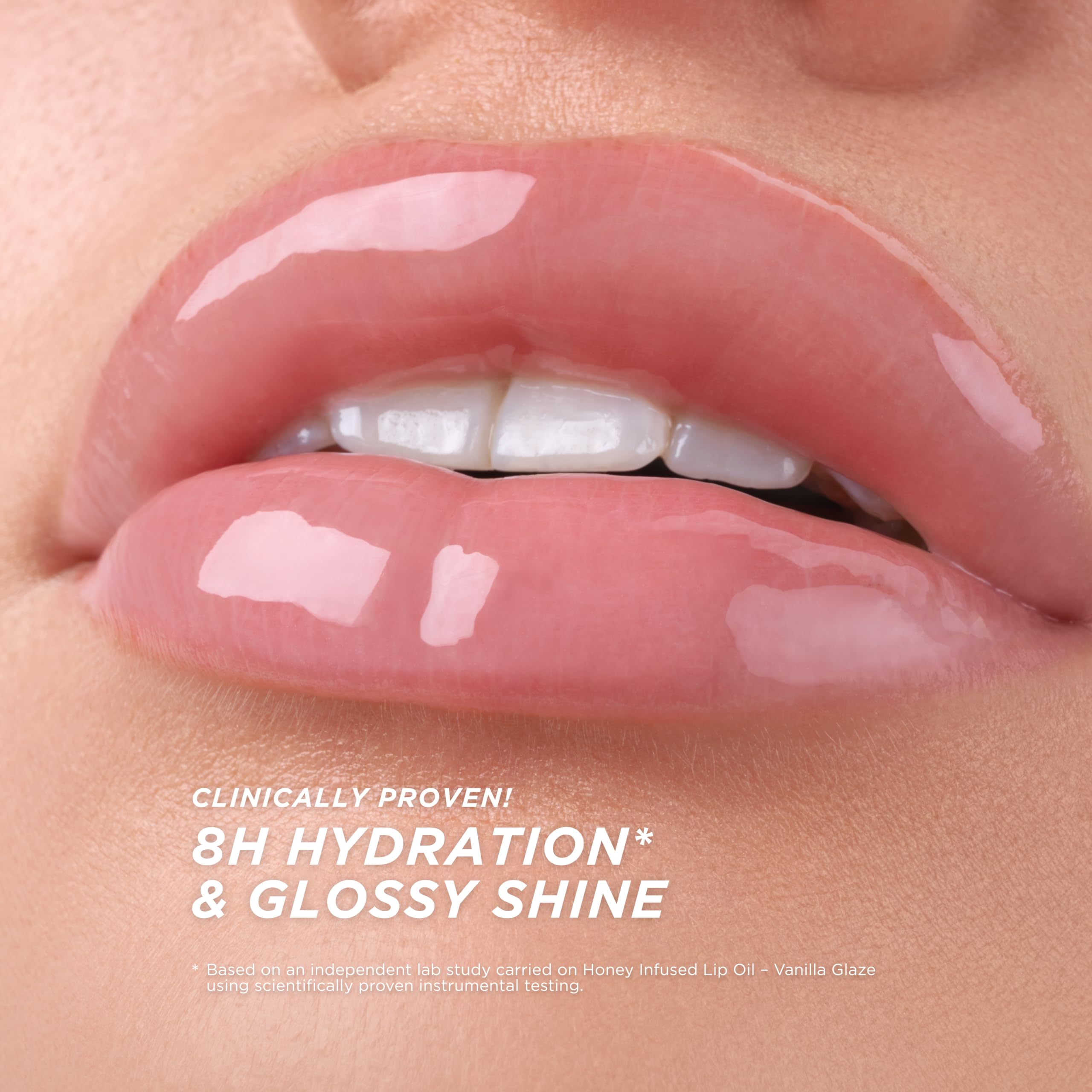 Gisou lip oil high-gloss shine on lips with sheer, non-tacky wear.