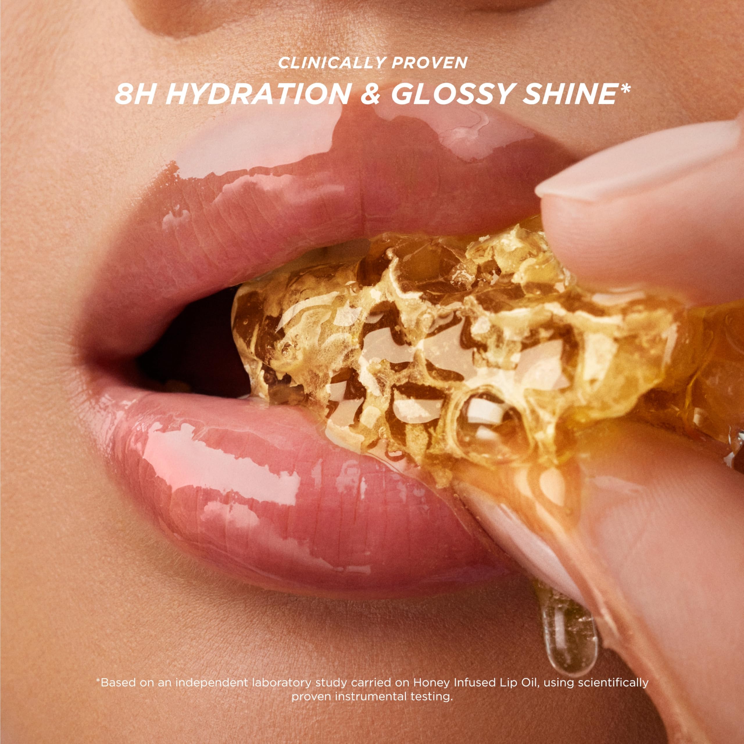 Gisou lip oil texture swatch reveals sheer shine and smooth glide.