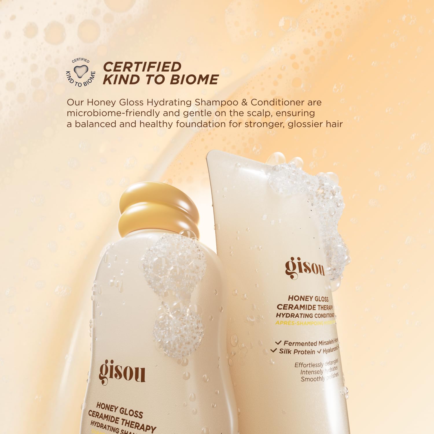 Gisou hydrating shampoo lather demonstrates deep moisture without weighing down.