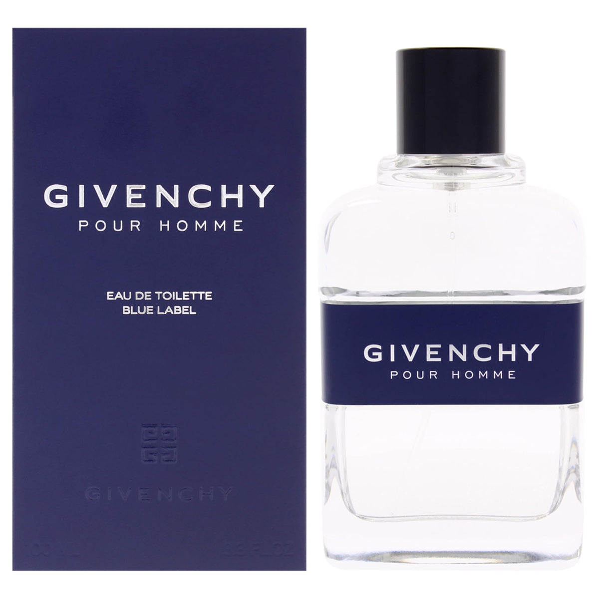 Givenchy Blue Label bottle front view, ideal for evening confidence boost.