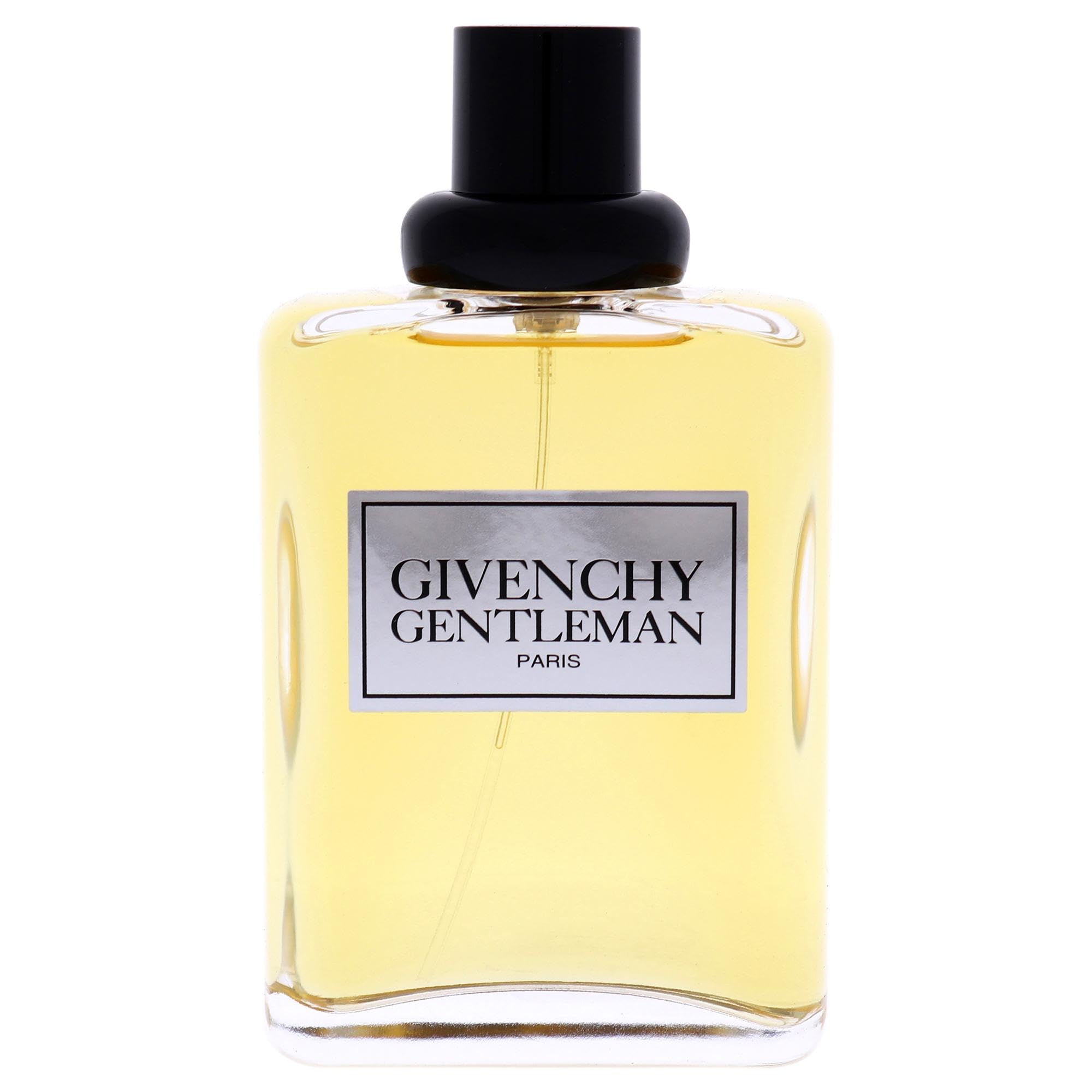 Givenchy Gentleman bottle side view highlights woodsy fragrance profile.