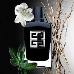 Close-up of Givenchy Gentleman Society bottle, refined masculine aroma for confident nights.