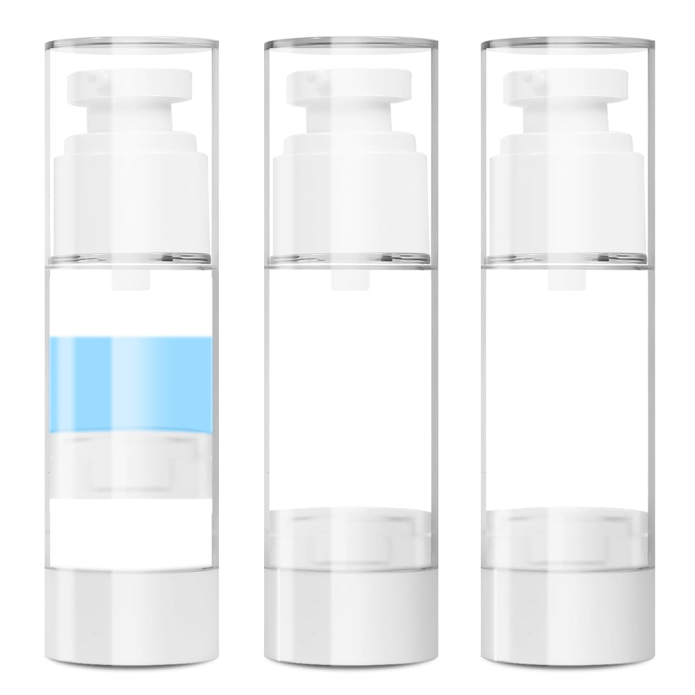 GIVITASOT airless pump bottles three-pack, front view, compact travel-friendly packaging.