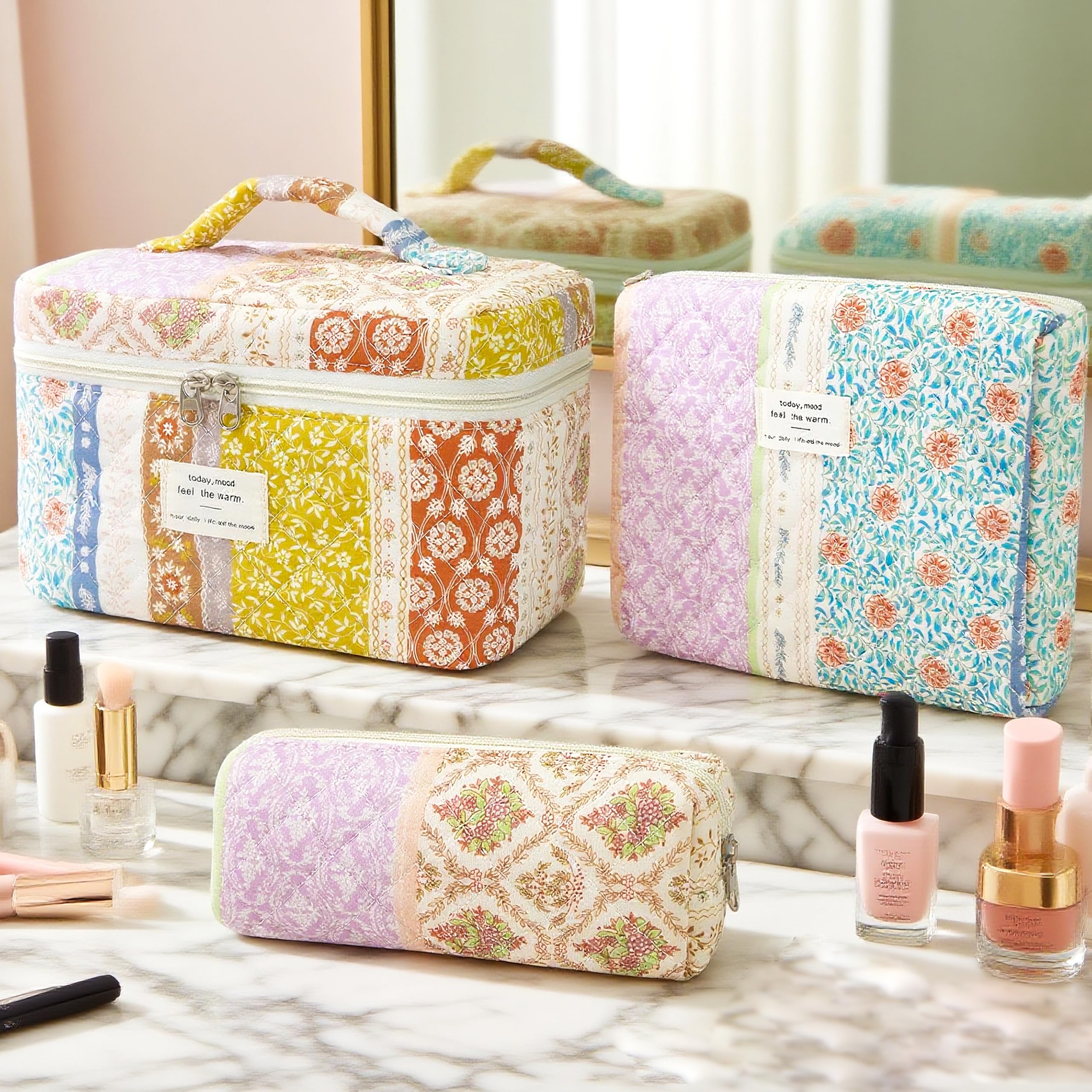 Givurao 3pc makeup bag set opened to show generous compartments for cosmetics