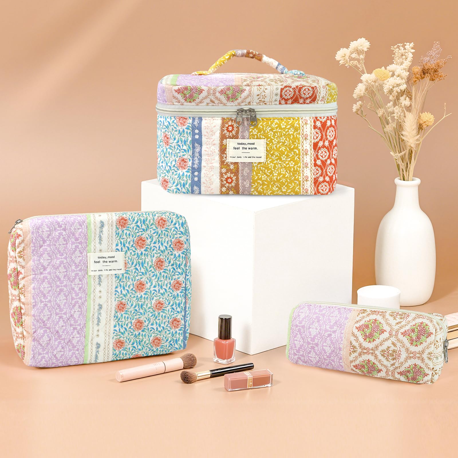 Givurao quilted cosmetic pouch with sturdy zipper, easy cleanup after use