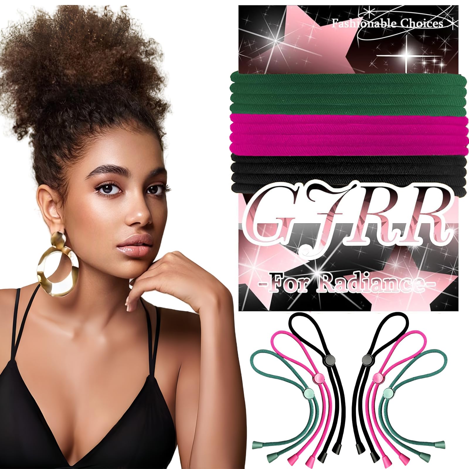 GJRR six-piece adjustable hair ties pack showing satin wraps for snag-free styling