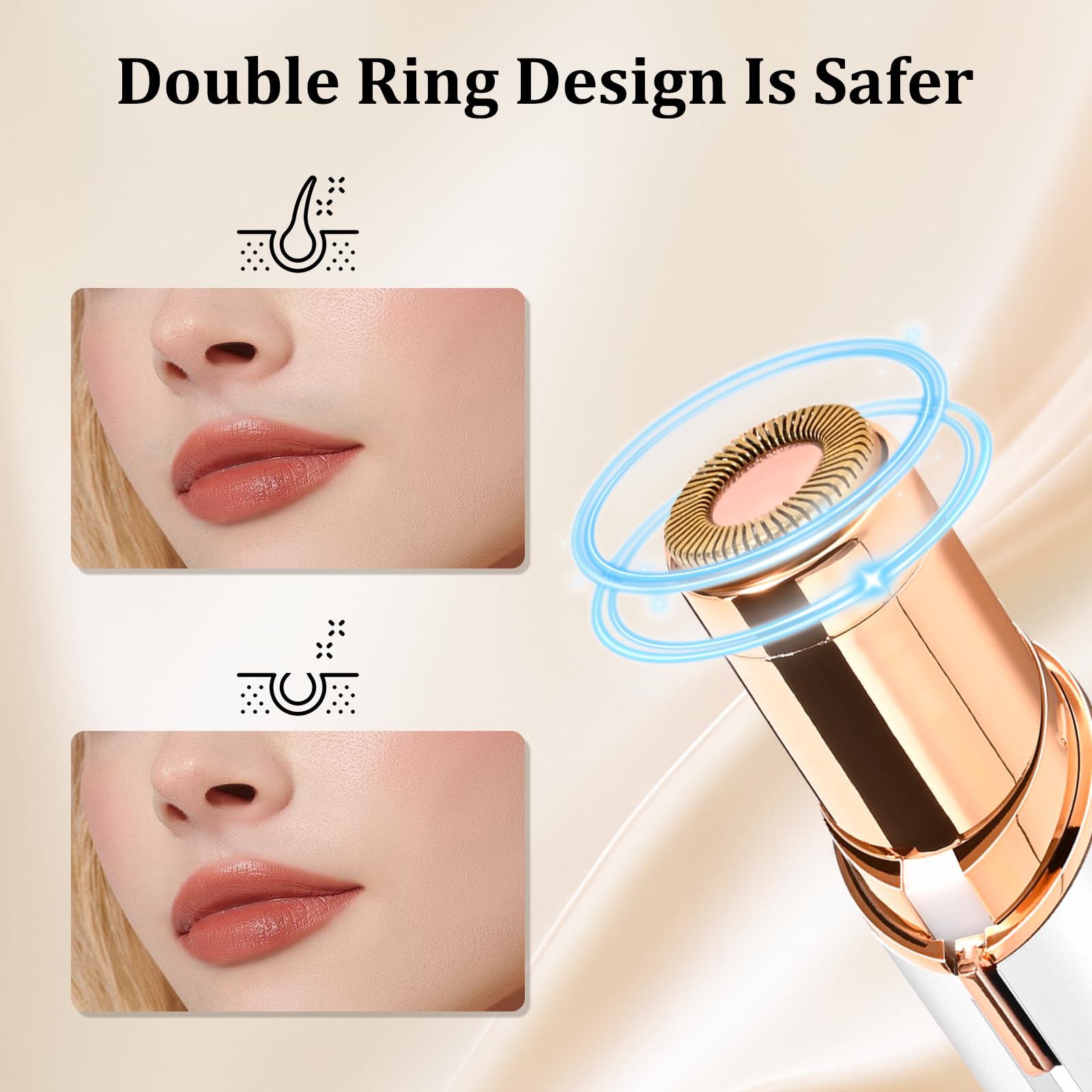 GJX facial hair remover on cheek demonstrates gentle real life use.