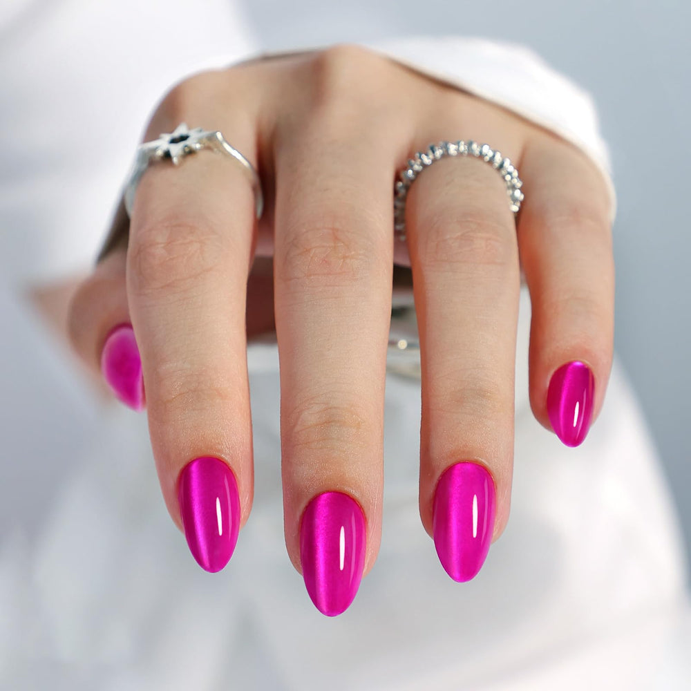 GJZEZ hot pink cat eye nails in storage box for quick, mess-free use.