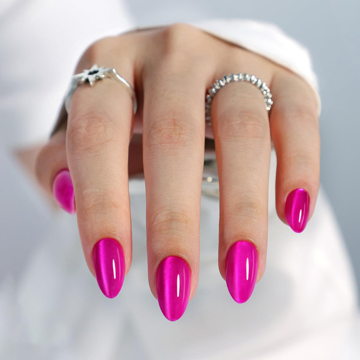 GJZEZ hot pink cat eye nails in storage box for quick, mess-free use.