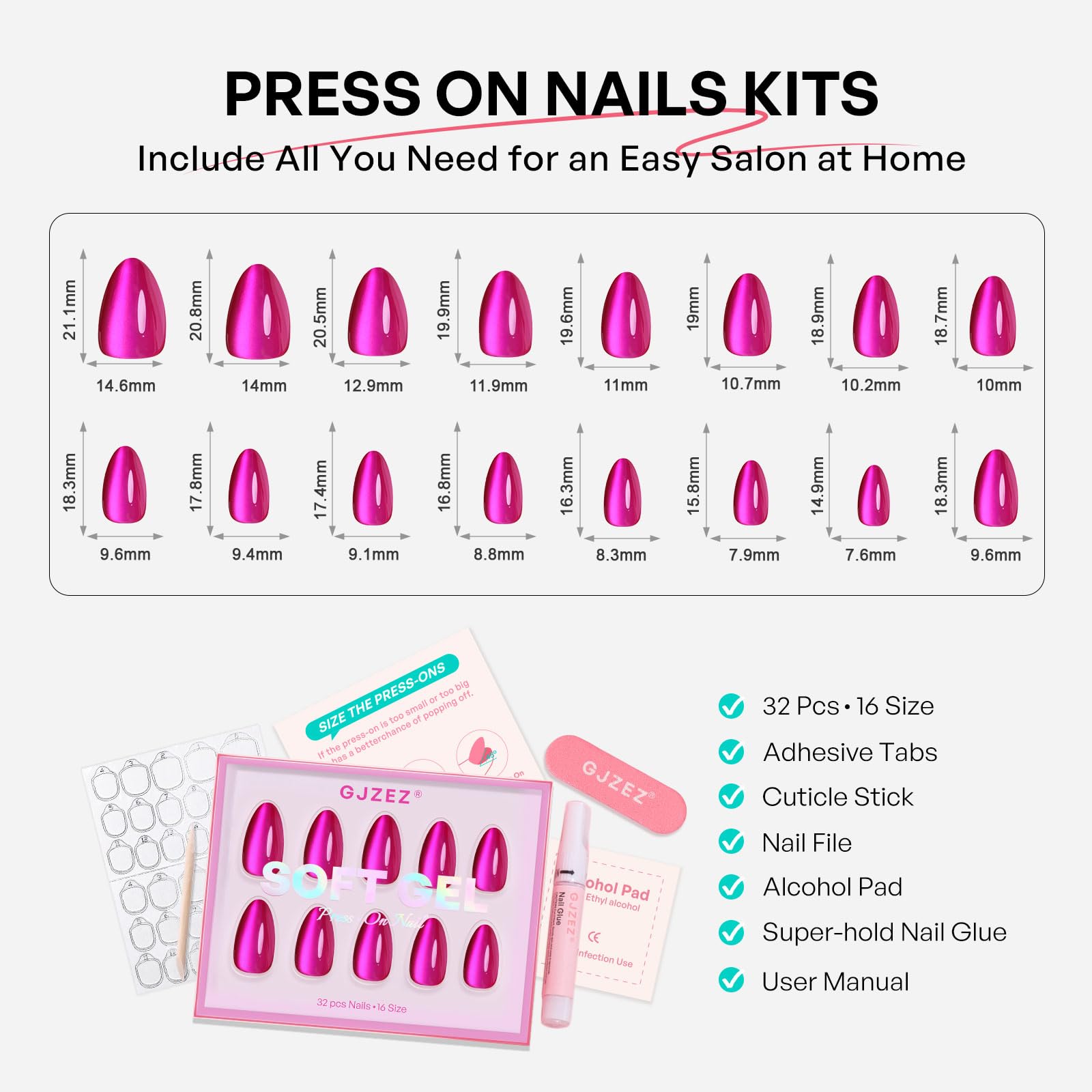 GJZEZ nail glue included enables instant adhesion.