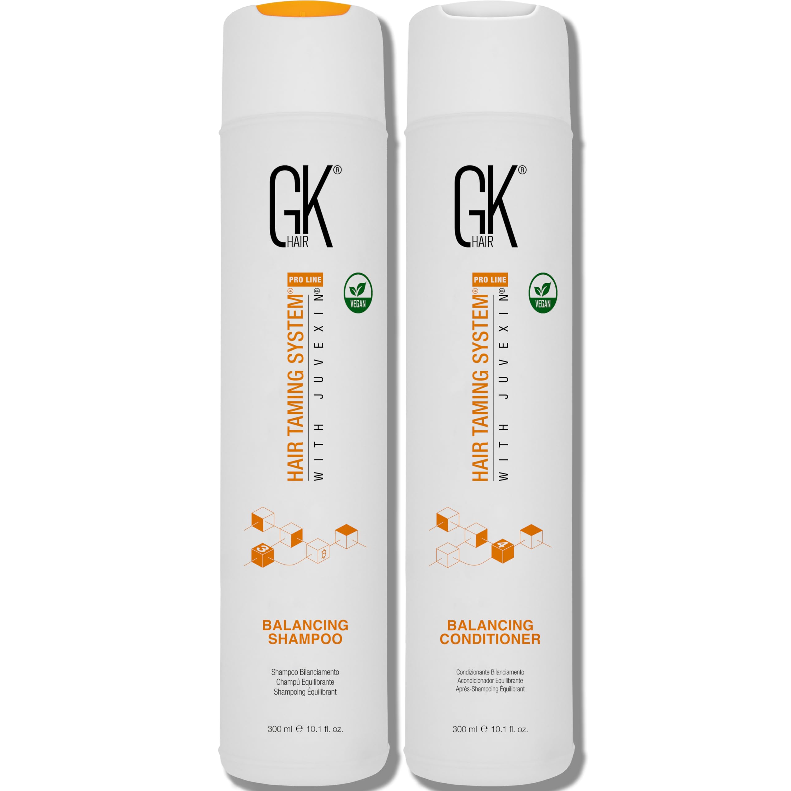 GK HAIR Balancing shampoo bottle shows 72-hour freshness for oily roots.