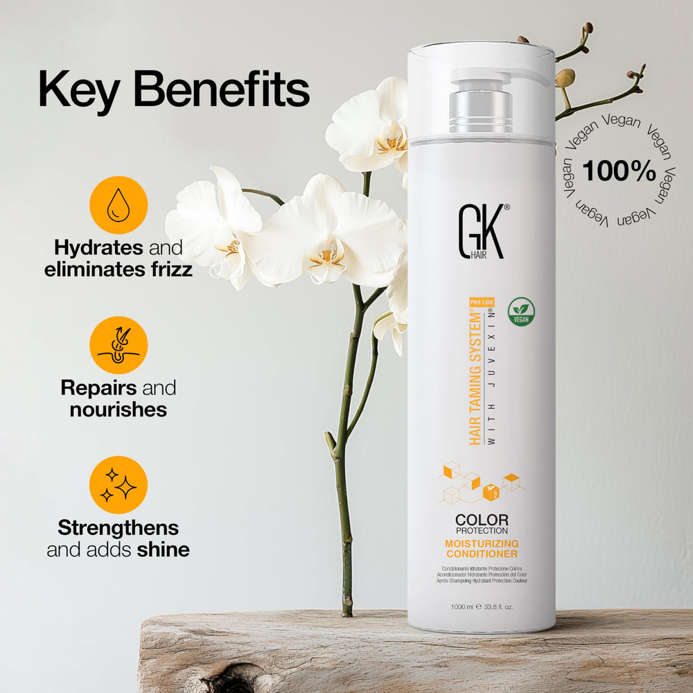 GK HAIR with keratin and argan oil delivers lightweight shine and manageability.