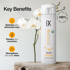 GK HAIR with keratin and argan oil delivers lightweight shine and manageability.