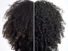 GK HAIR vegan leave-in conditioner application demonstrates detangling and frizz control on damp strands.