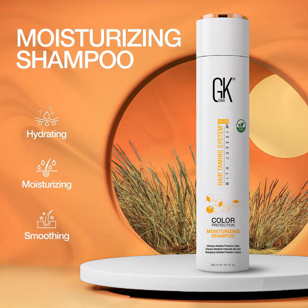 Keratin graphic on GK Hair shampoo emphasizes stronger, healthier strands