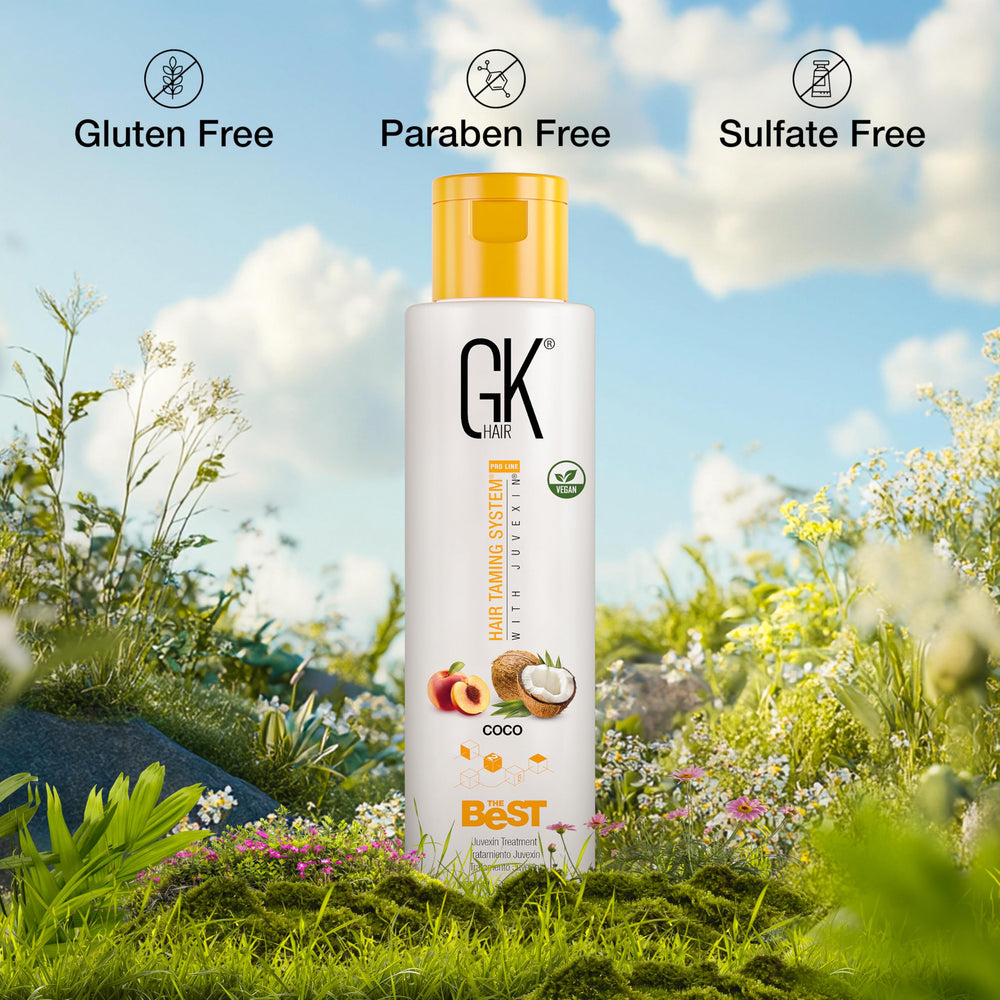 GK Hair COCO frizz-free look stands up to humidity for lasting smoothness.