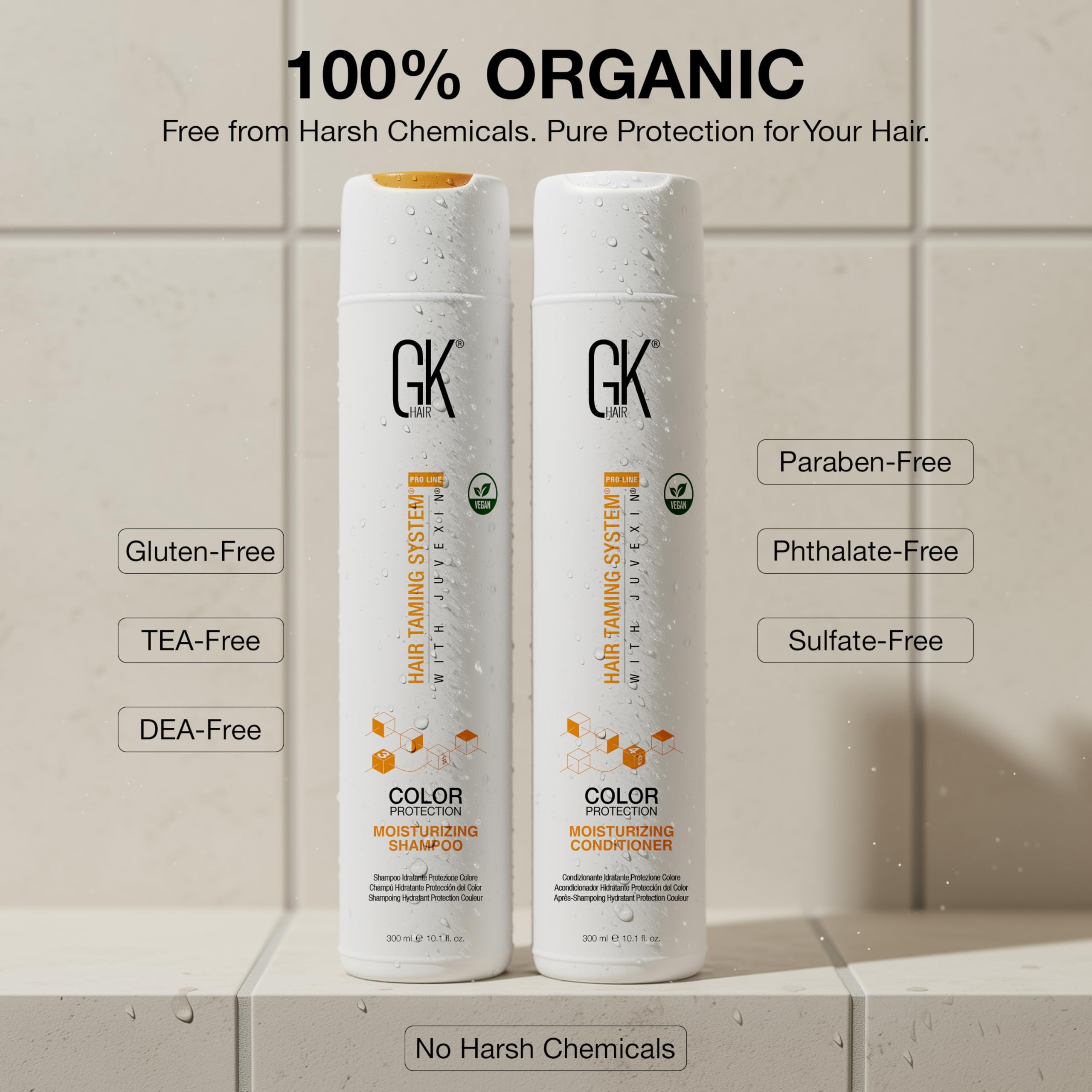 GK HAIR color-protected hair after use with shampoo and conditioner