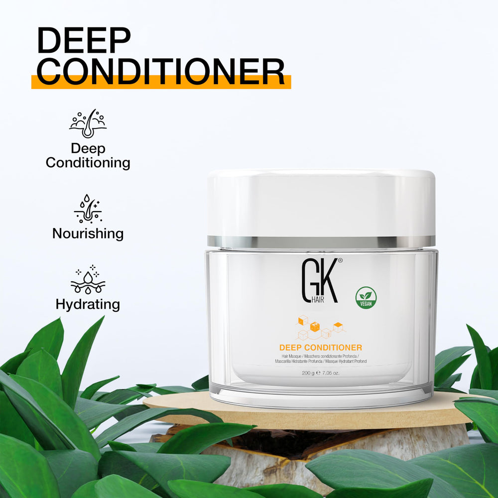 GK HAIR Deep Conditioner Masque application shows even coating for smoother, manageable hair.