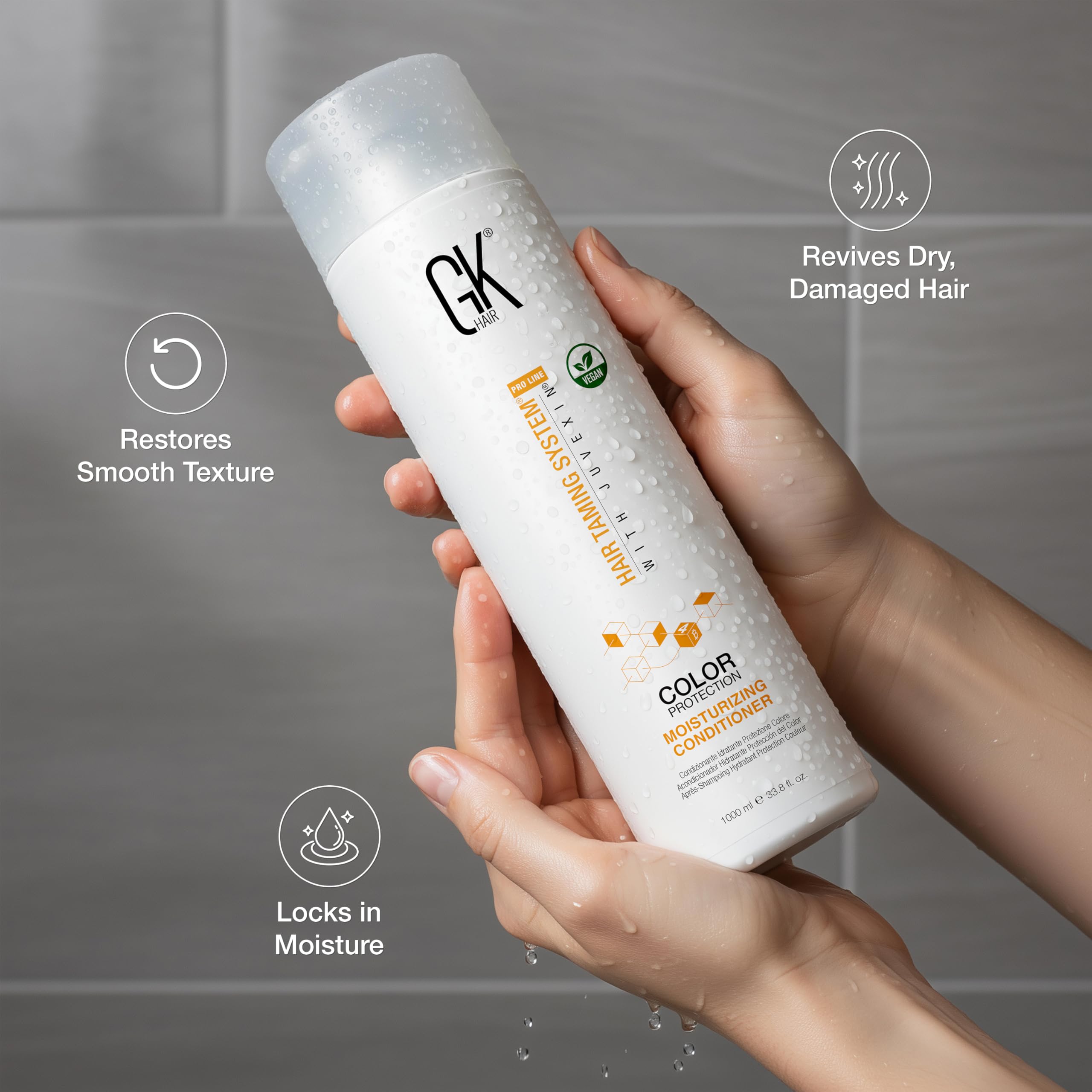 GK HAIR Keratin-treatment-gloss-shot suggests smoothing and manageability.