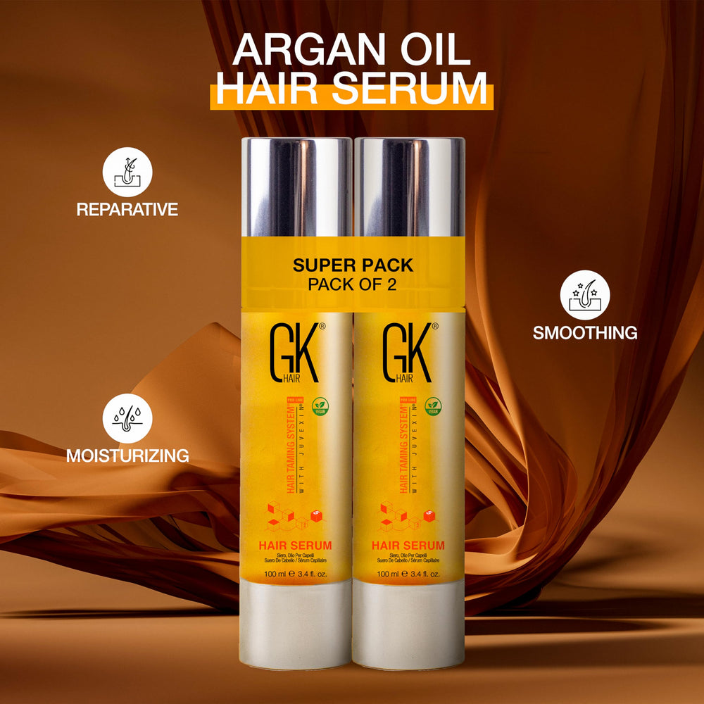 GK HAIR Oil ingredient label highlights argan oil and keratin.