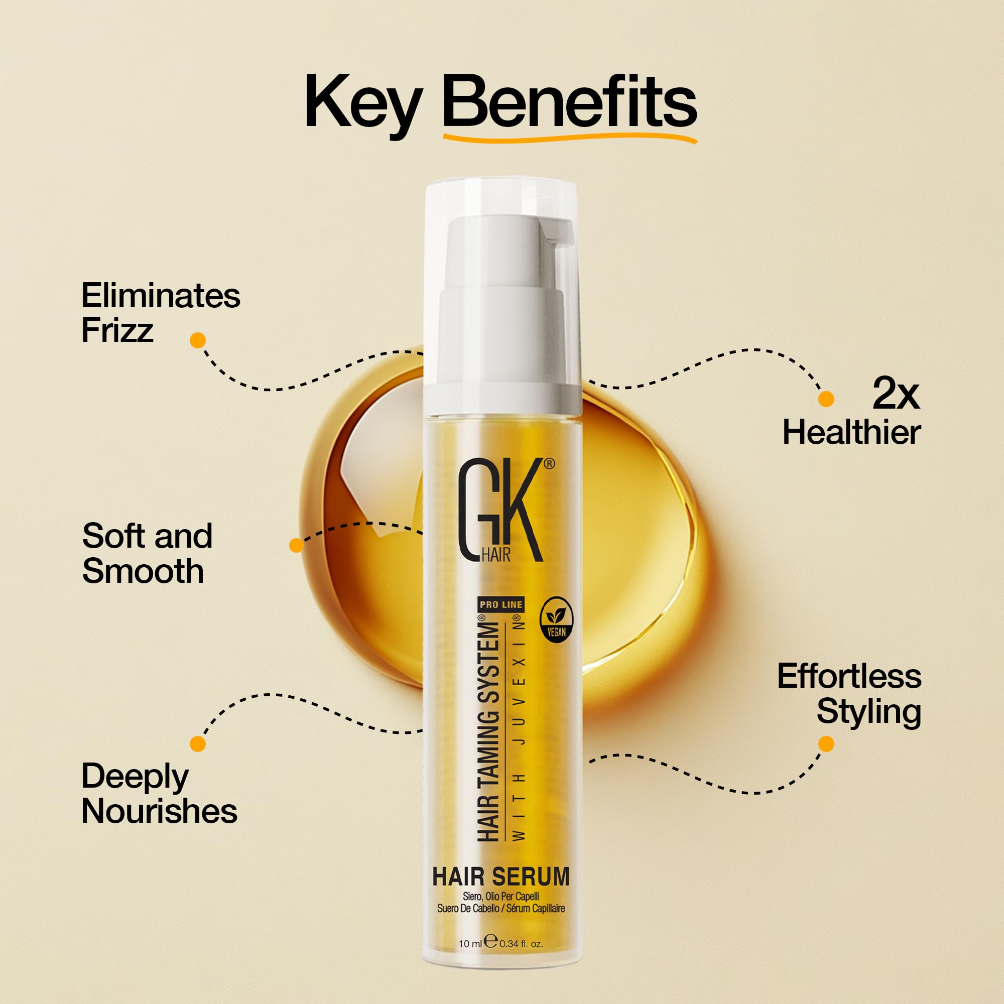 GK HAIR Oil travel-pack packaging in compact size.
