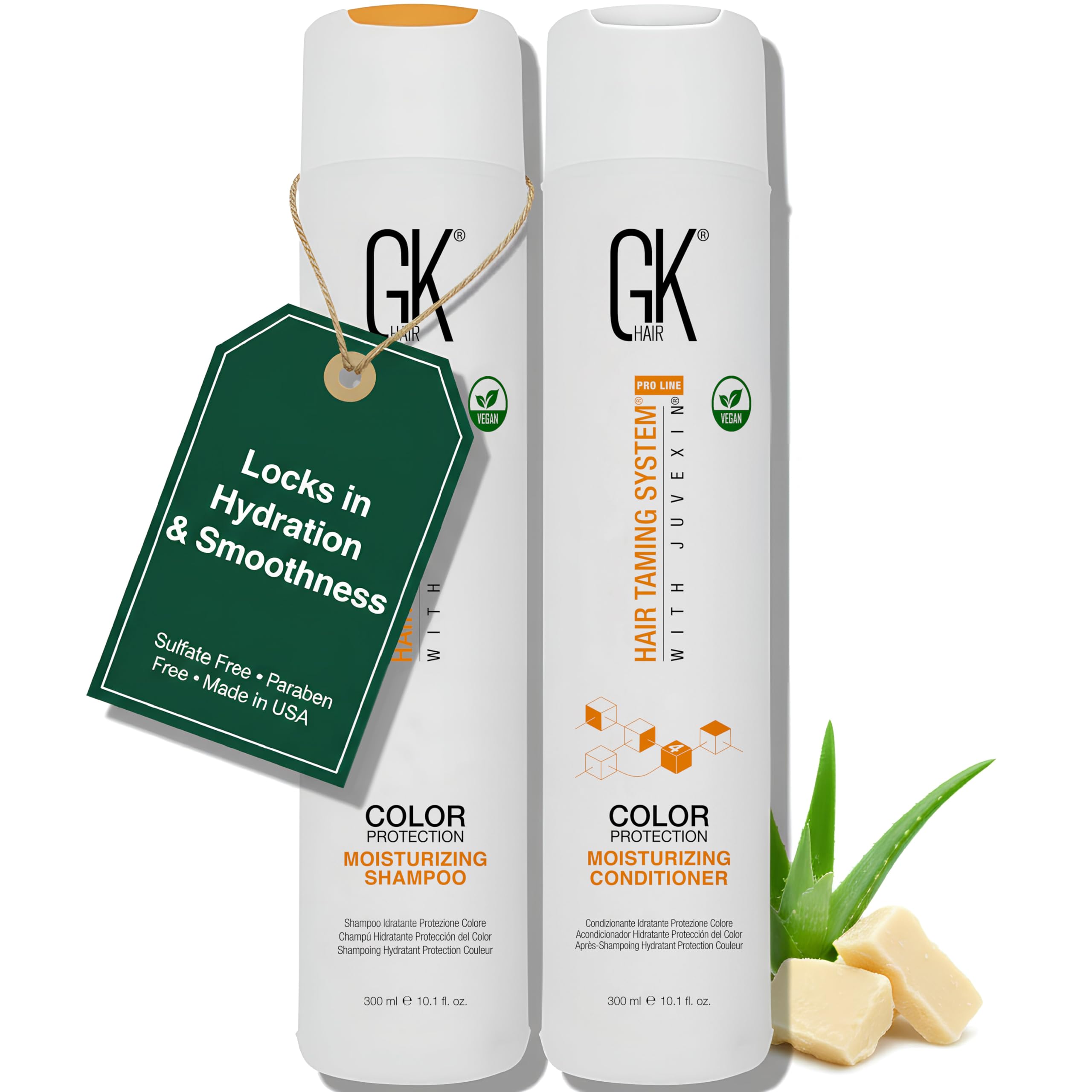 GK HAIR shampoo bottle close-up showing sulfate-free color-treated hair care