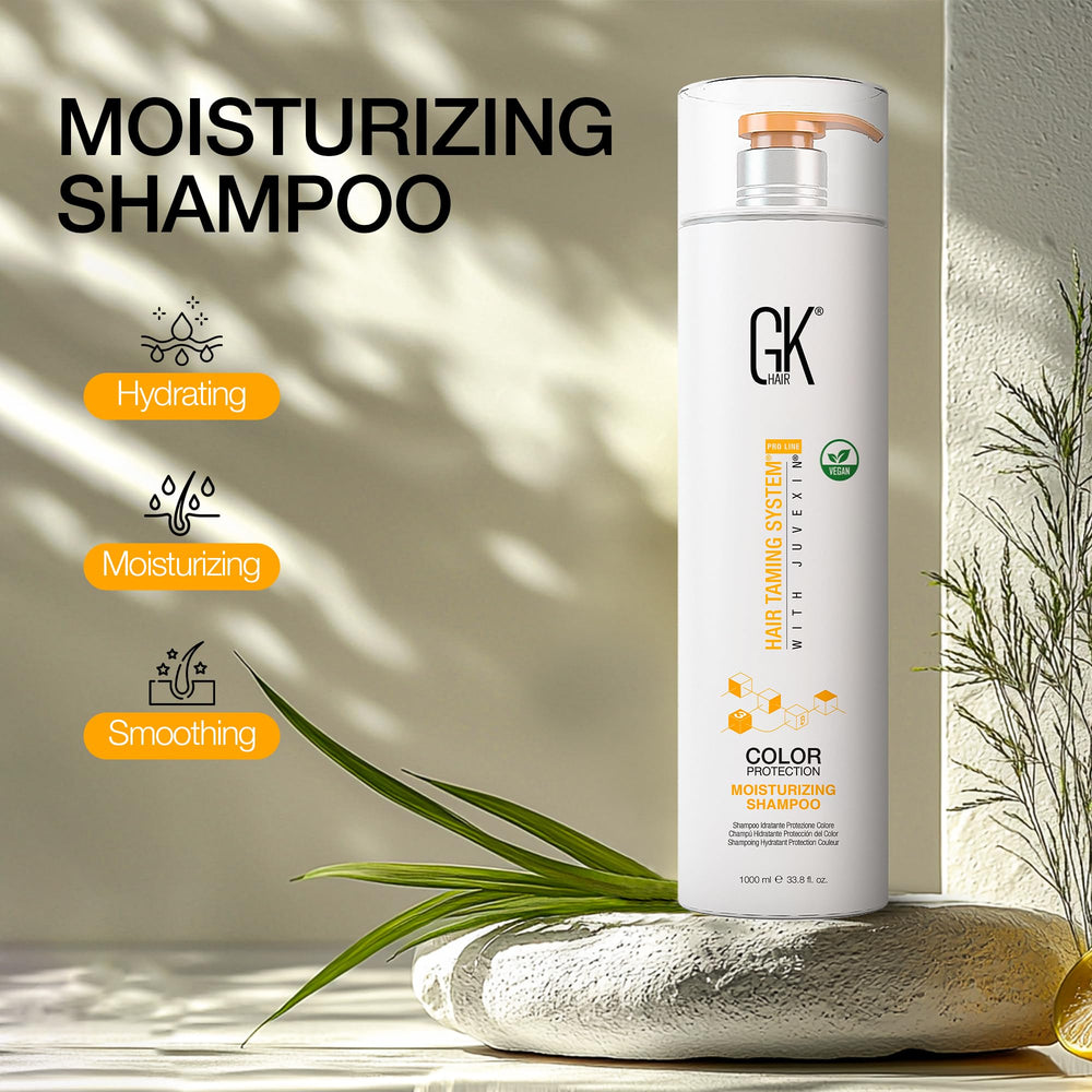 GK Hair shampoo pump in use for easy, gentle cleansing.