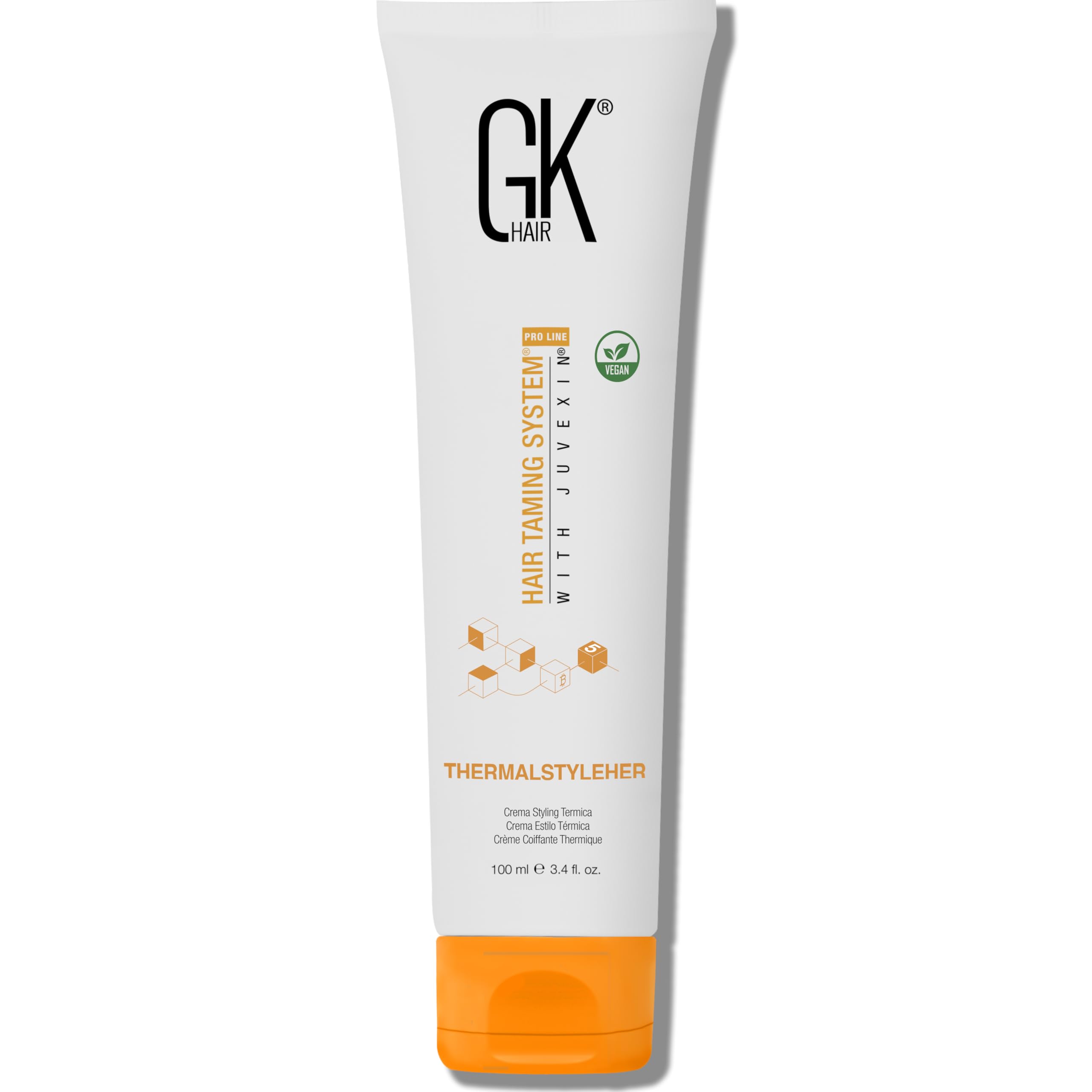GK Hair GKhair ThermalStyleHer bottle close-up showing heat protection for styling.